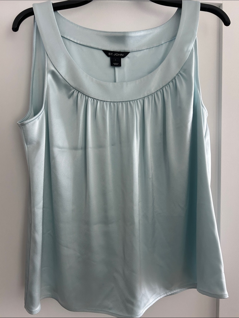 St. John Pale Blue Satin Scoop Neck Tank